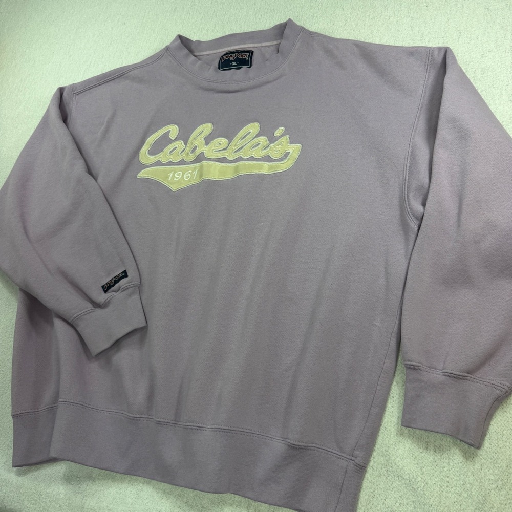 VTG 90's JanSport Cabelas 1961 Graphic Crewneck Sweatshirt Purple Mens XL Fleece